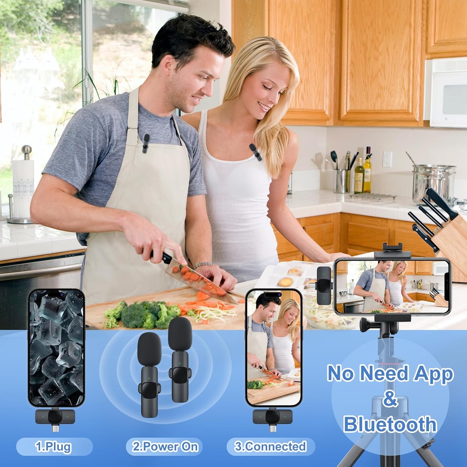 2 Pack Wireless Lavalier Microphone for Iphone/Android Phone, USB C Wireless Lav