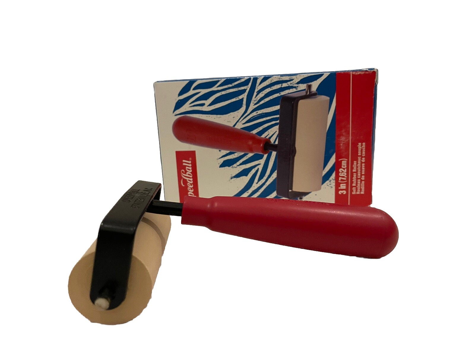 Speedball 3" Soft Rubber Roller Brayer Metal Frame Plastic Red Handle Box NEW