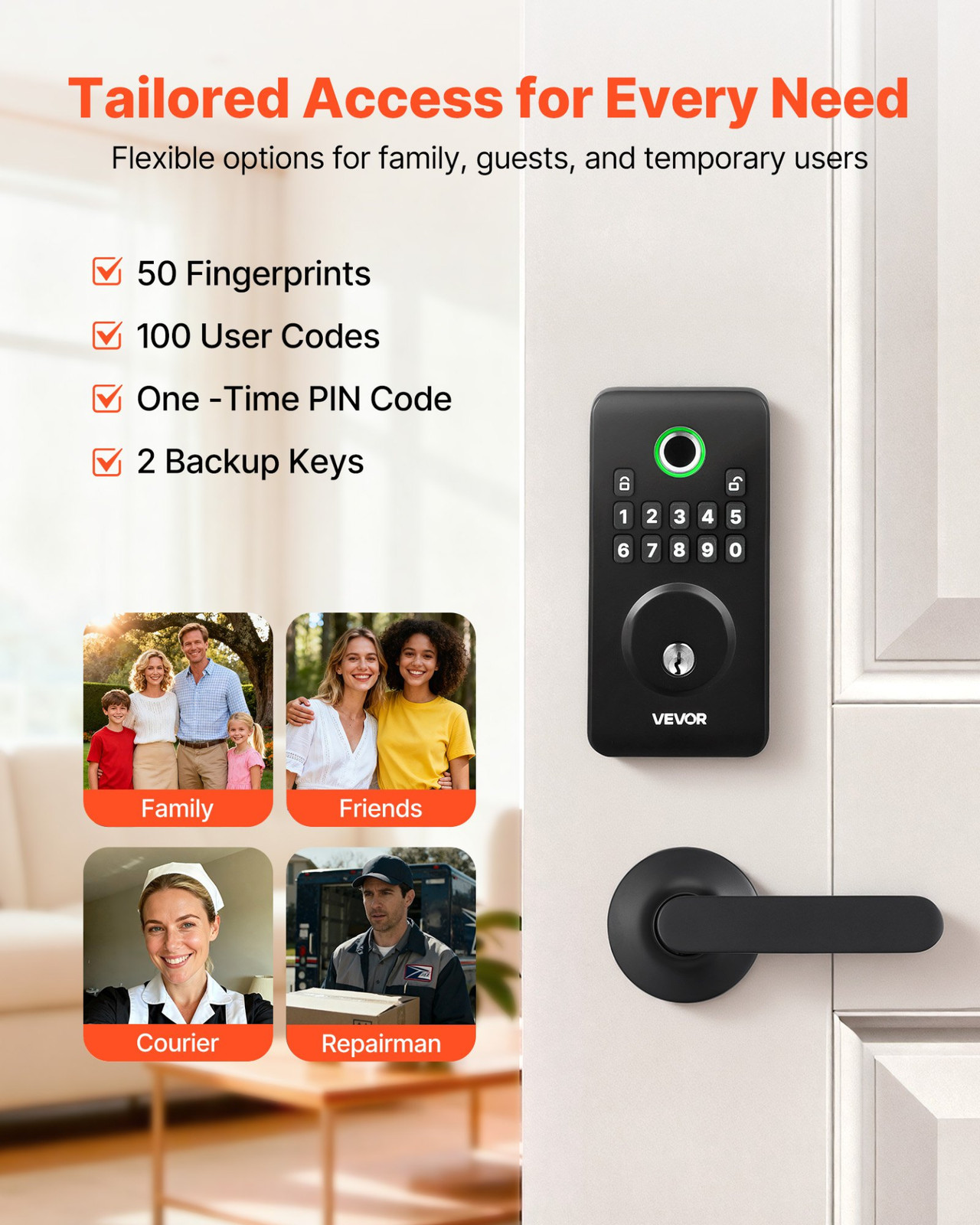 Fingerprint Door Lock Set, Matte Black