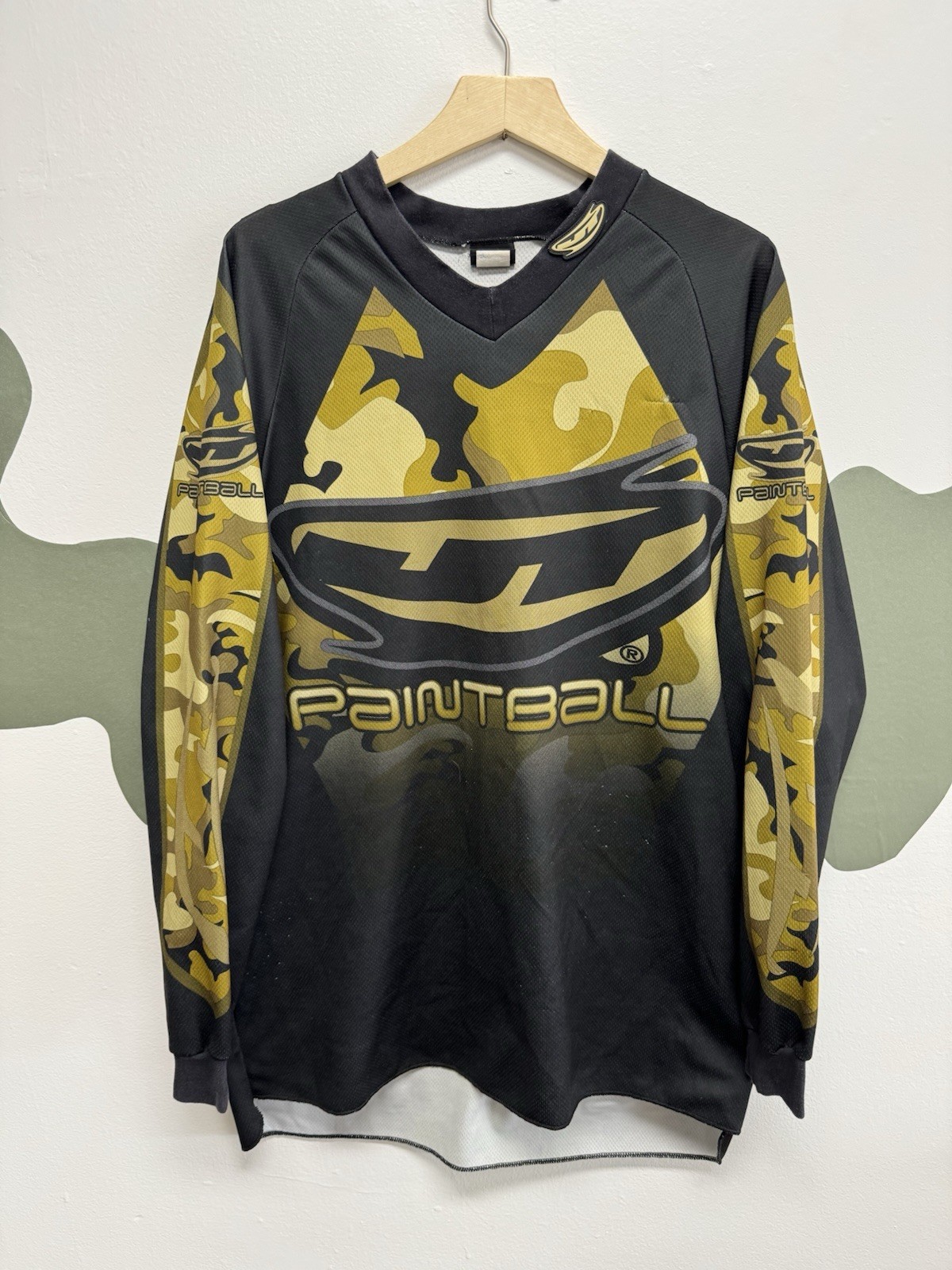 JT Paintball Jersey Mens Size L Black Green Camo Stealth Moto Gear Vintage