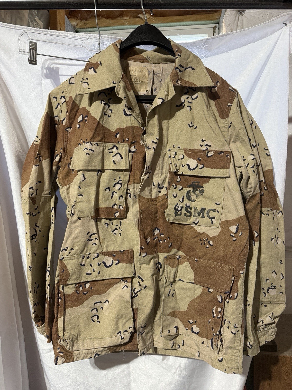 Vtg 80s USGI US Army/USMC Jacket Mens Sm Reg 6 Color Chocolate Chip Camo NAMED