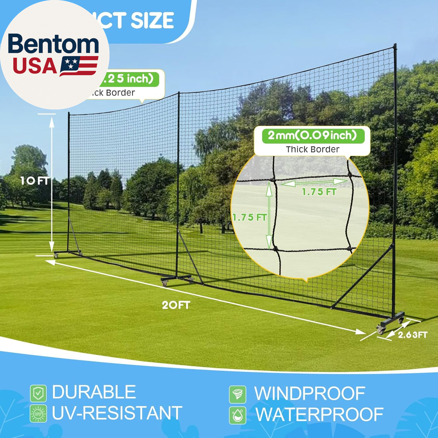 Ball Stop Net System with Wheels Movable Socketed Ball Stop Net Sports Netting B