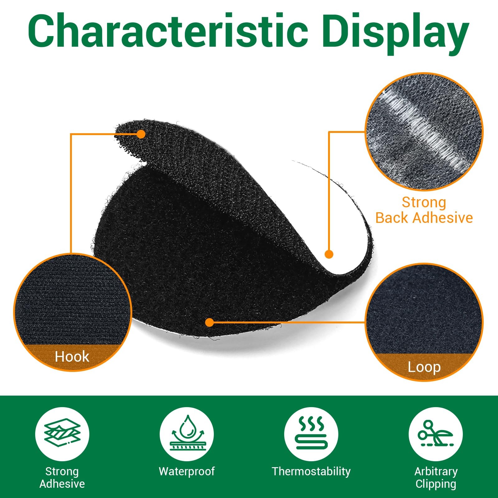 20 Sets - 3 inch Hook and Loop Strips with Adhesive, Black Hook and Loop Self...