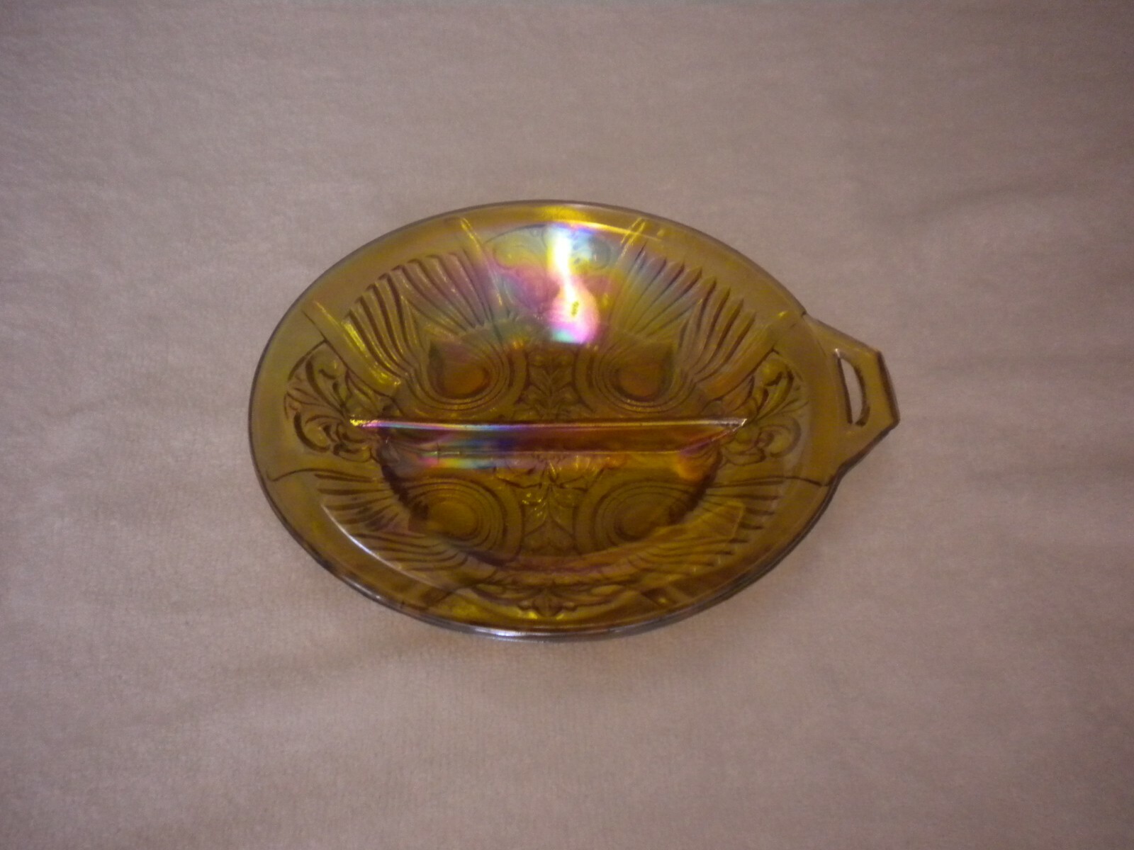 Vintage Carnival Glass Relish/Candy/Nut Dish w/Tab Handle Footed