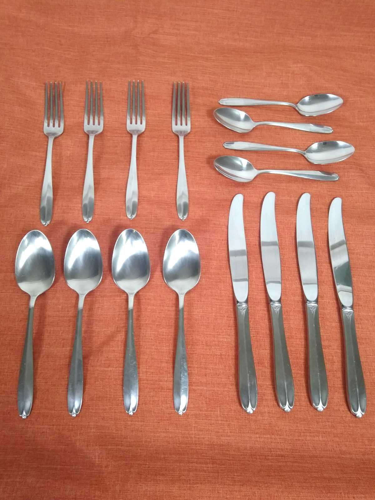 Vintage Wallace Stainless Steel, Fleetline Pattern, 16 pieces, 4 service set