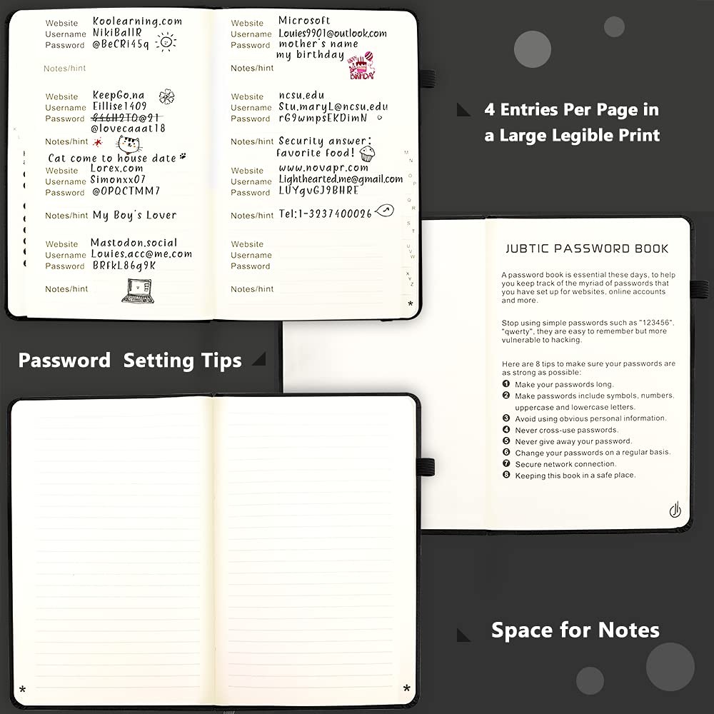 Medium Black Password Keeper Book with Alphabetical Tabs and Secure Storage