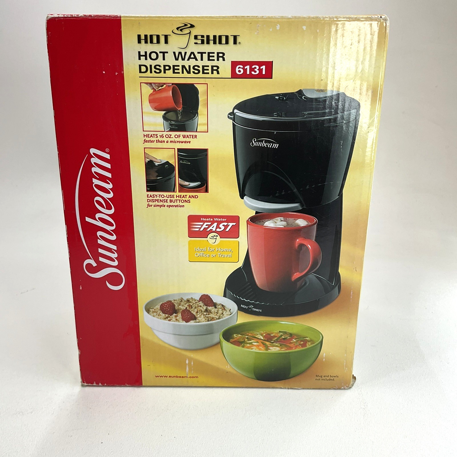 NEW Sunbeam Hot Shot Water Dispenser 6131 Black Heats 16 Oz. Of Water Open Box.