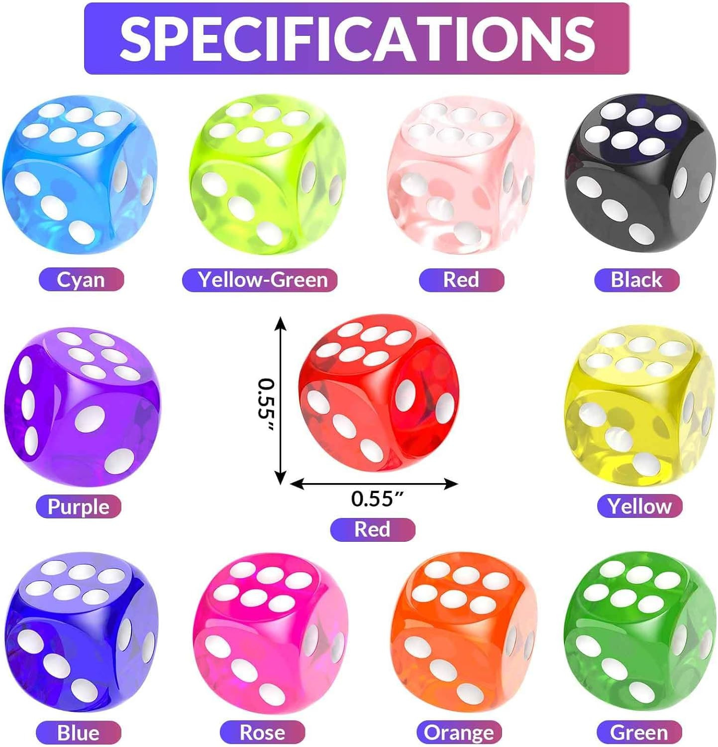 110 Piece Colored Dice Set, 6-Sided Bulk Dice for Classroom and Board Games