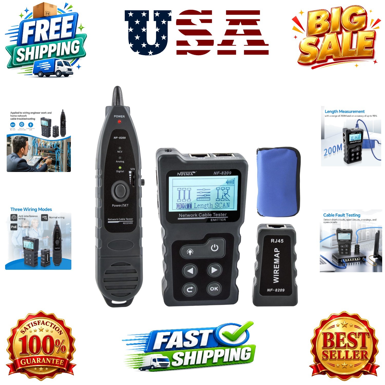 Network Cable Tester, Ethernet Cable Wire Tester with POE & NCV for / Wire Tr...