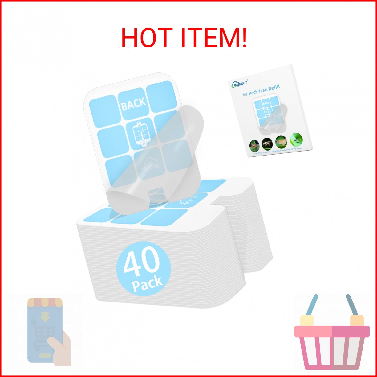 40 Pack Fly Trap Refill Compatilble with Safer Home Fly Trap Refill Flying Insec