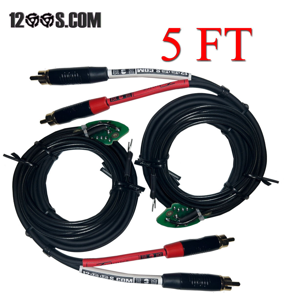 5 FT TECHNICS 1200 1210 GOLD TIP SHIELDED RCAS STOCK RCA PCB BOARD & GND WIRE