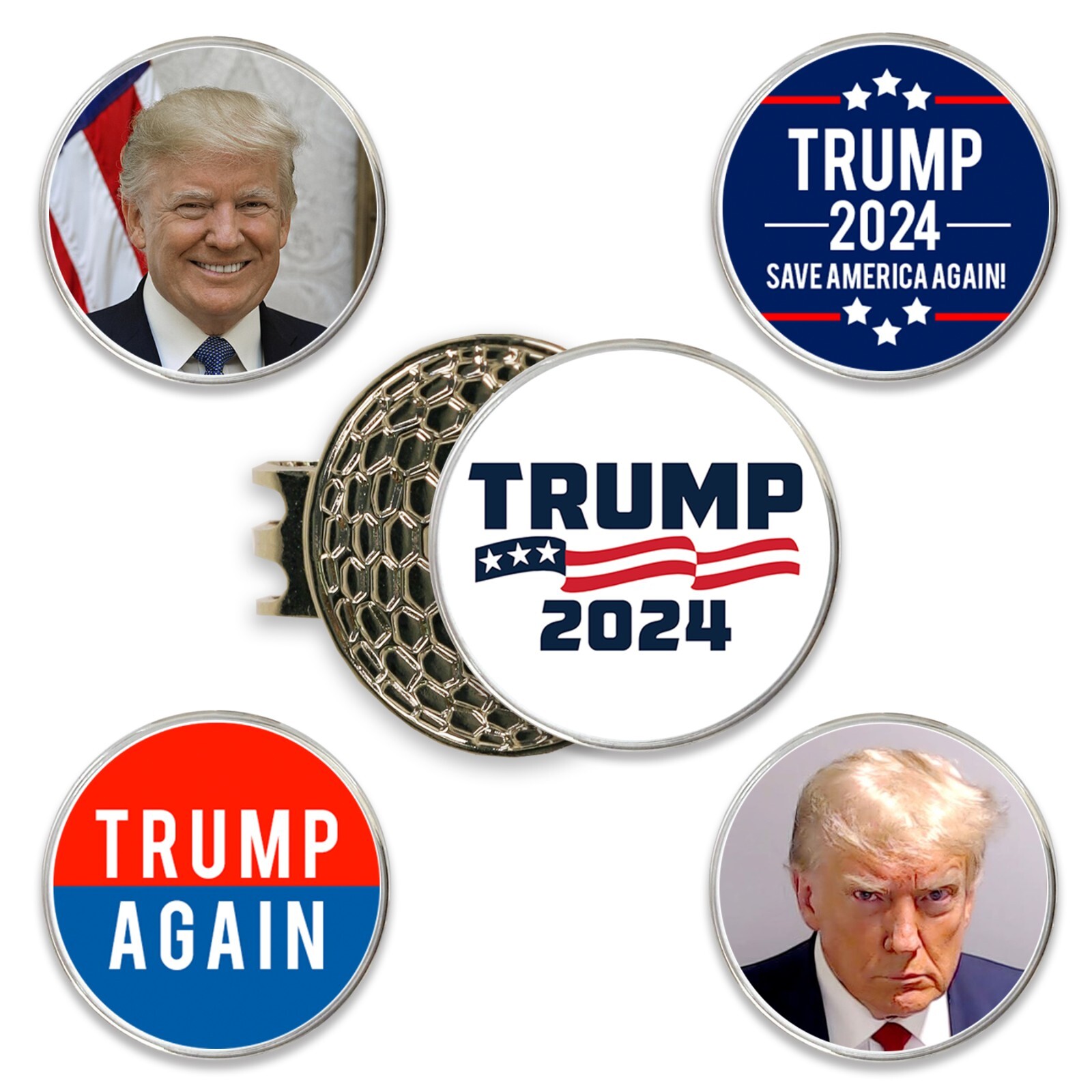 President Donald Trump Golf Ball Markers Set of 5 with 1 Magnetic Hat Clip 2024