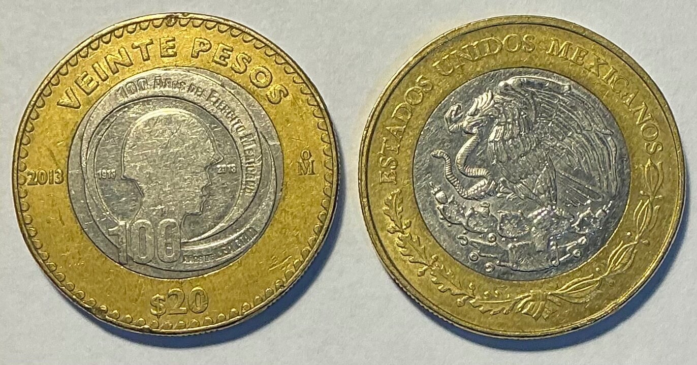 MEXICO 2013 $20 PESOS  COIN CIEN AÑOS DEL  EJERCITO MEXICANO , CIRCULATED