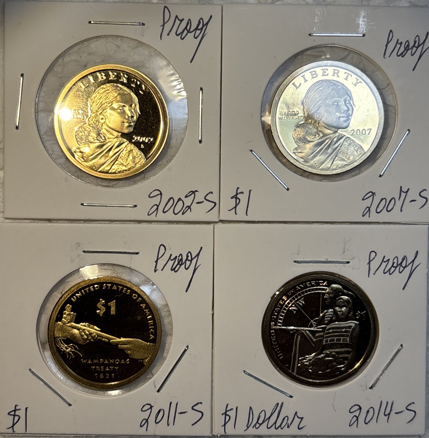 2002 - 2014 - S Sacagawea Native American Proof Cameo $1 Dollar 4 Coin Lot