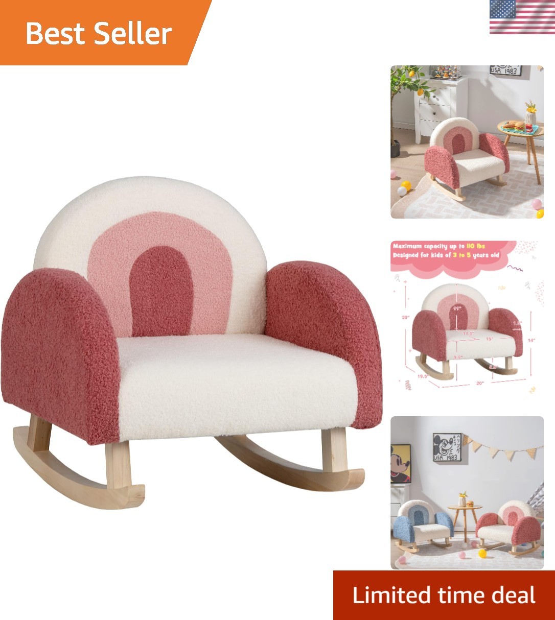 Durable Red Plush Rocking Chair for Kids - Stylish Armchair for Reading & Play