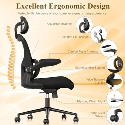 Ergonomic Office Chair, Comfy Mesh Desk Chair, High Dark Black Mesh Modern