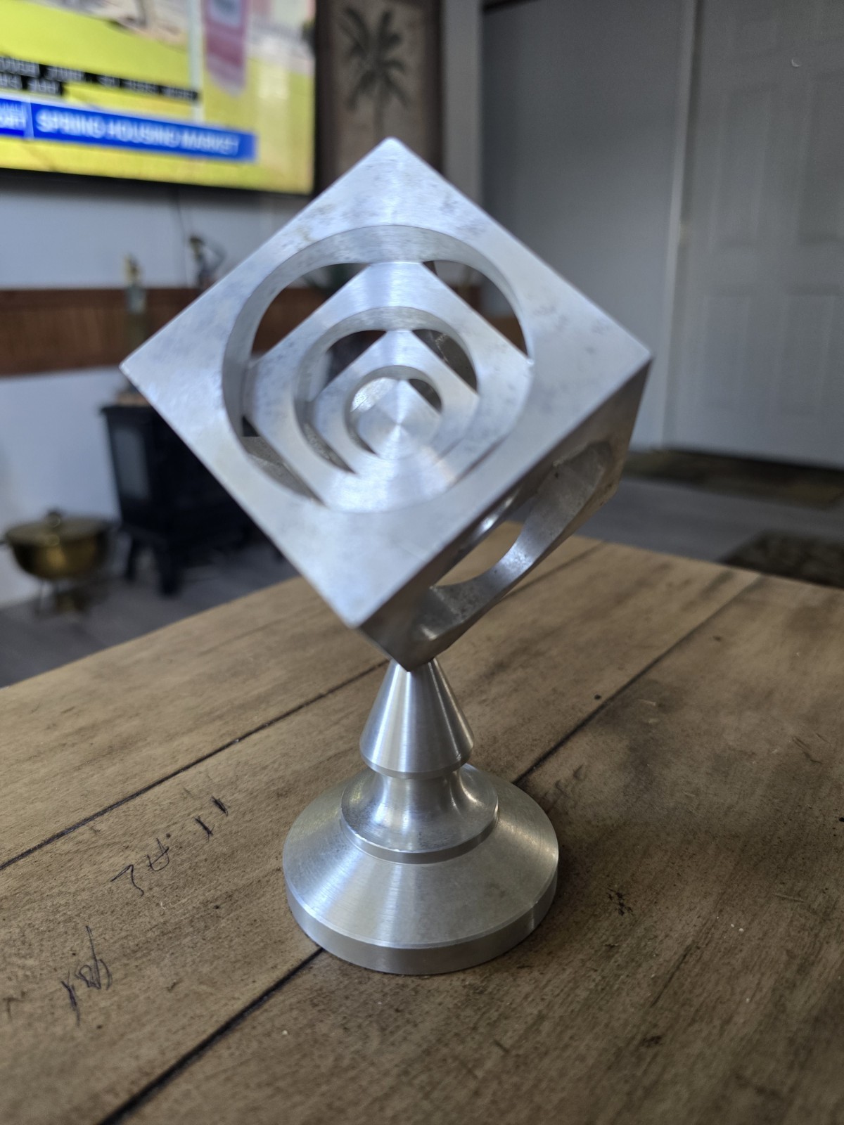 Vintage SILVER Toned Machined Turners Cube