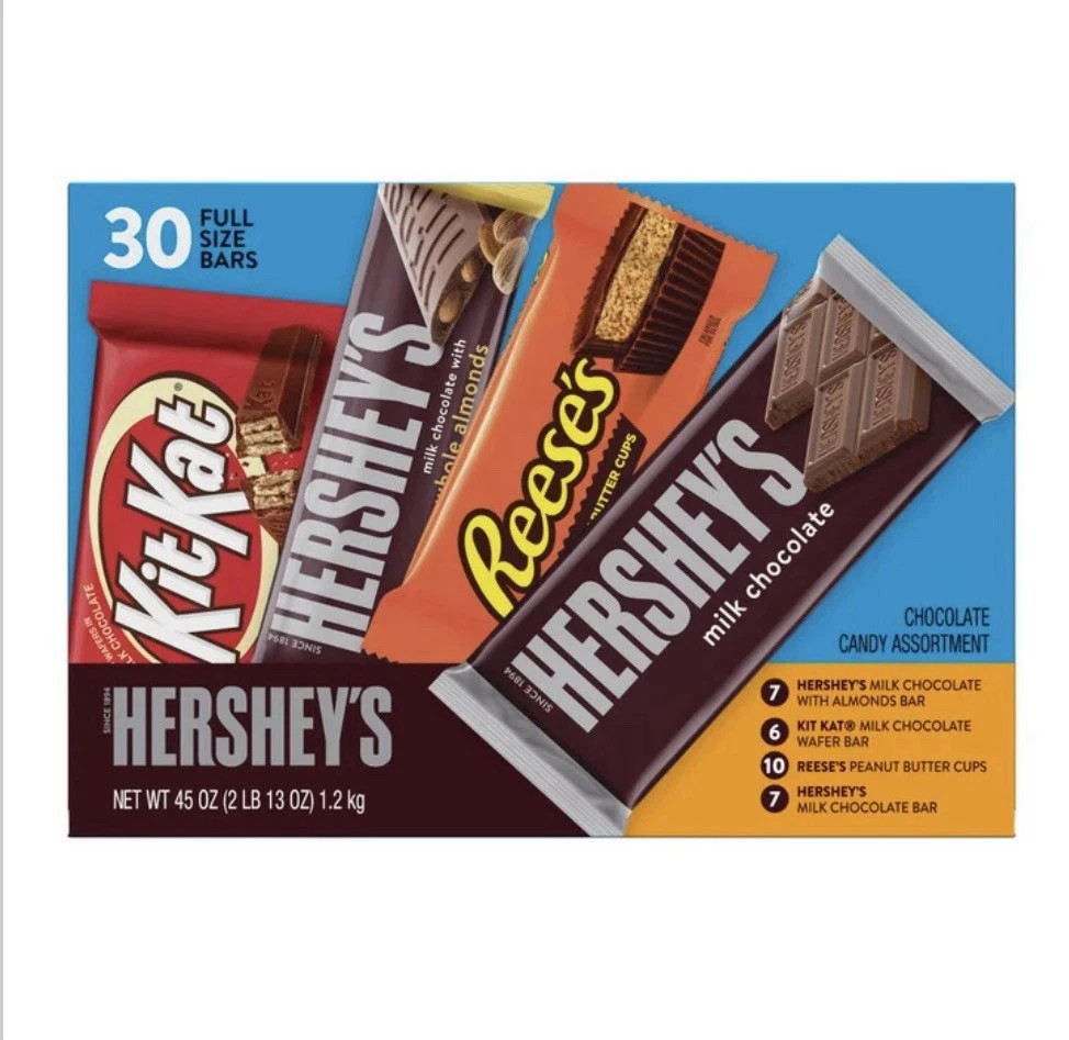 Hershey's Full Size Chocolate Bar KitKat Reeses Variety Pack (30 Count) 45 Oz
