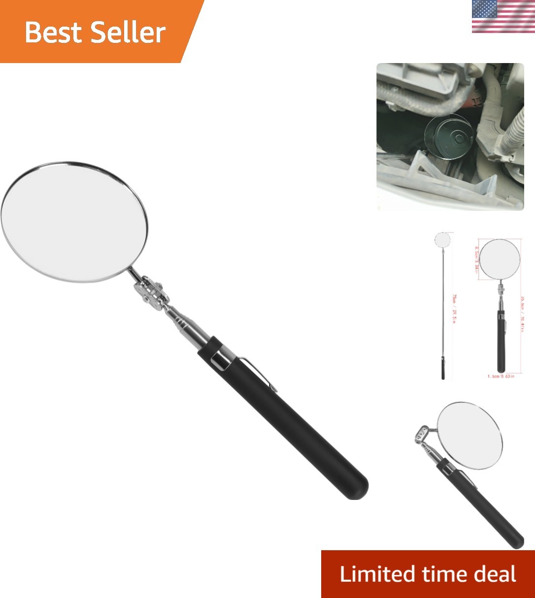 Telescopic Inspection Mirror, Circular Inspection Mirror, Telescopic Inspecti...