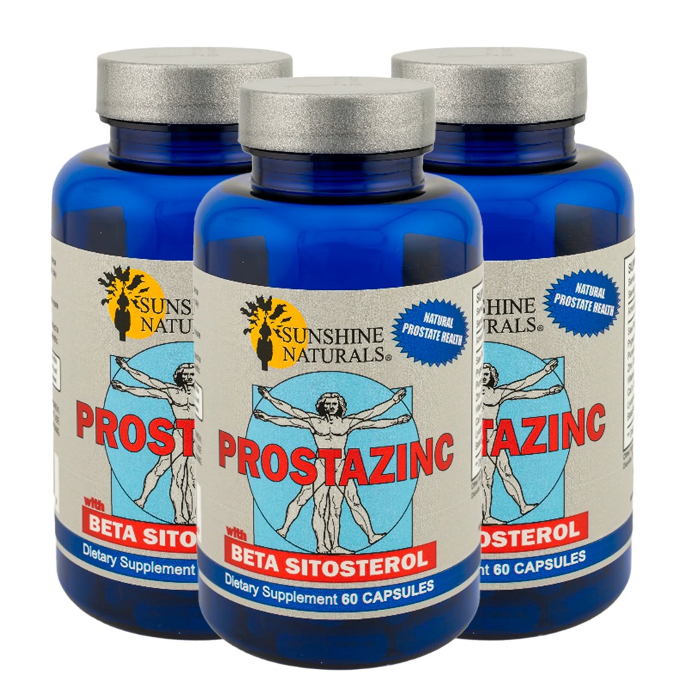 Sunshine Naturals Prostazinc Supplement. 60 Caps. Pack of 3