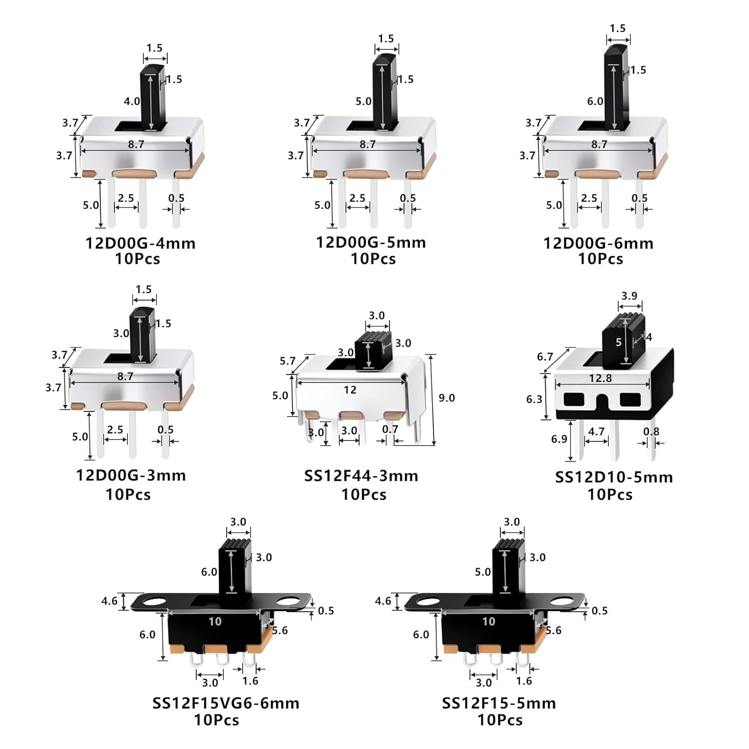 Mini Micro Slide Switches Toggle Vertical Panel Mount Set