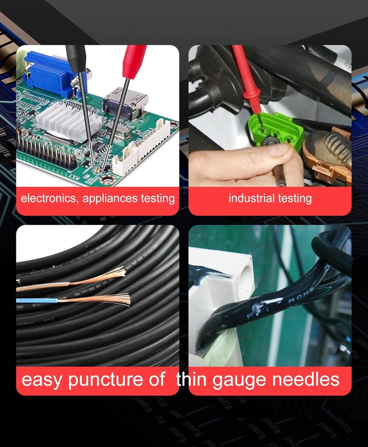 4 Pack 2mm Needle Probes for Fluke & Multimeters - Insulation-Piercing, 600V...