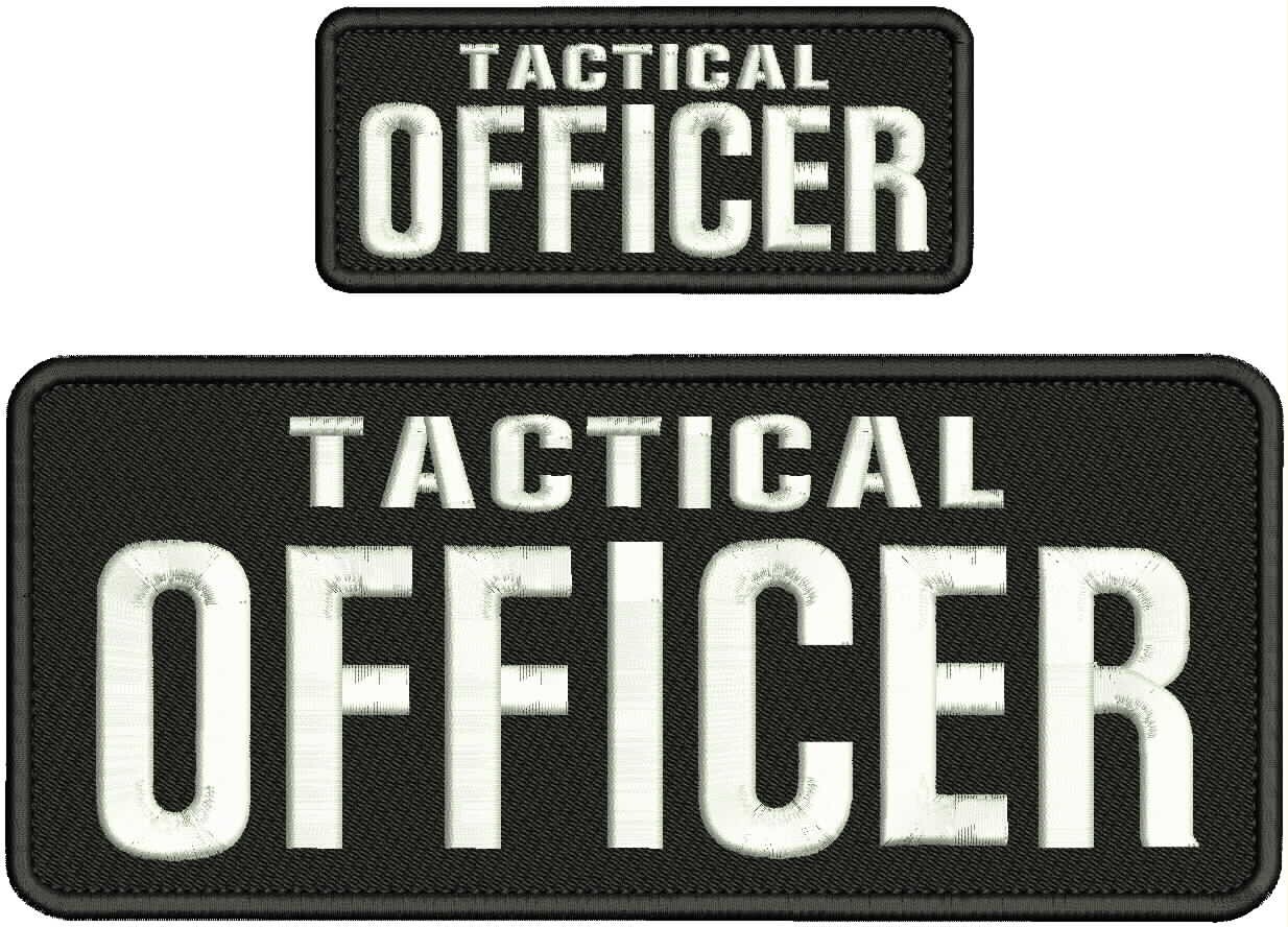 TACTICAL OFFICER  EMBROIDERY PATCHES 4X10 AND 2X5 HOOH ON BACK WHITE ON BLACK