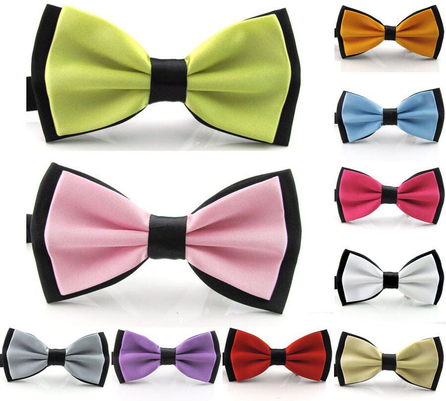 Men's Satin Black Color Pre-tied Bowtie Wedding Party Formal Tuxedo Bow Neck Tie