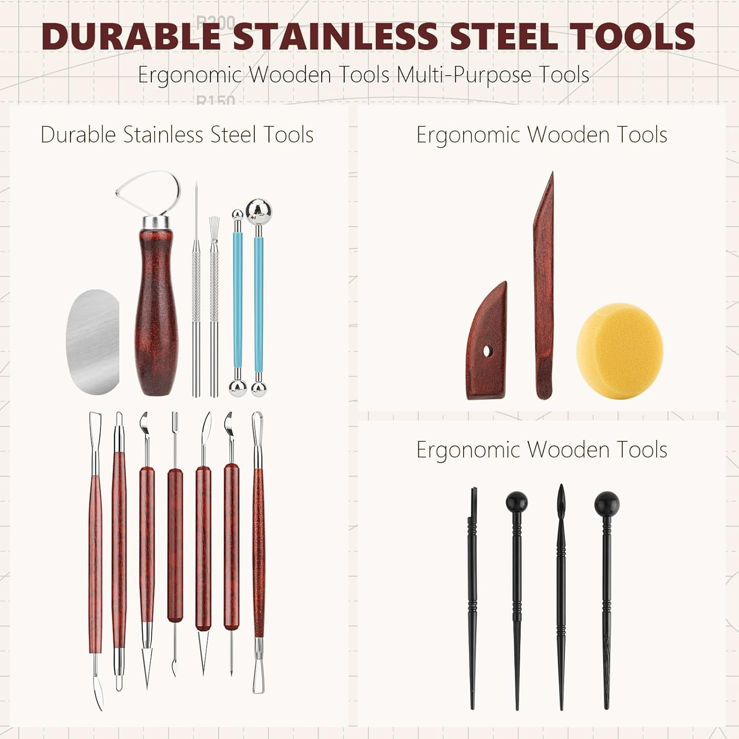 23PCS Clay Sculpting Tools Set Pottery Ceramic Polymer Modeling Kit Supplies