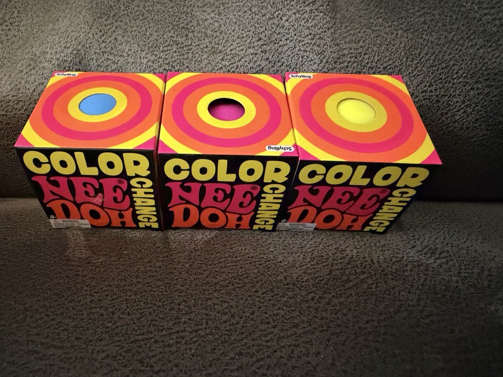 Nee Doh COLOR CHANGE Squish Ball. Set of 3 - Yellow  & Blue & Pink NEW
