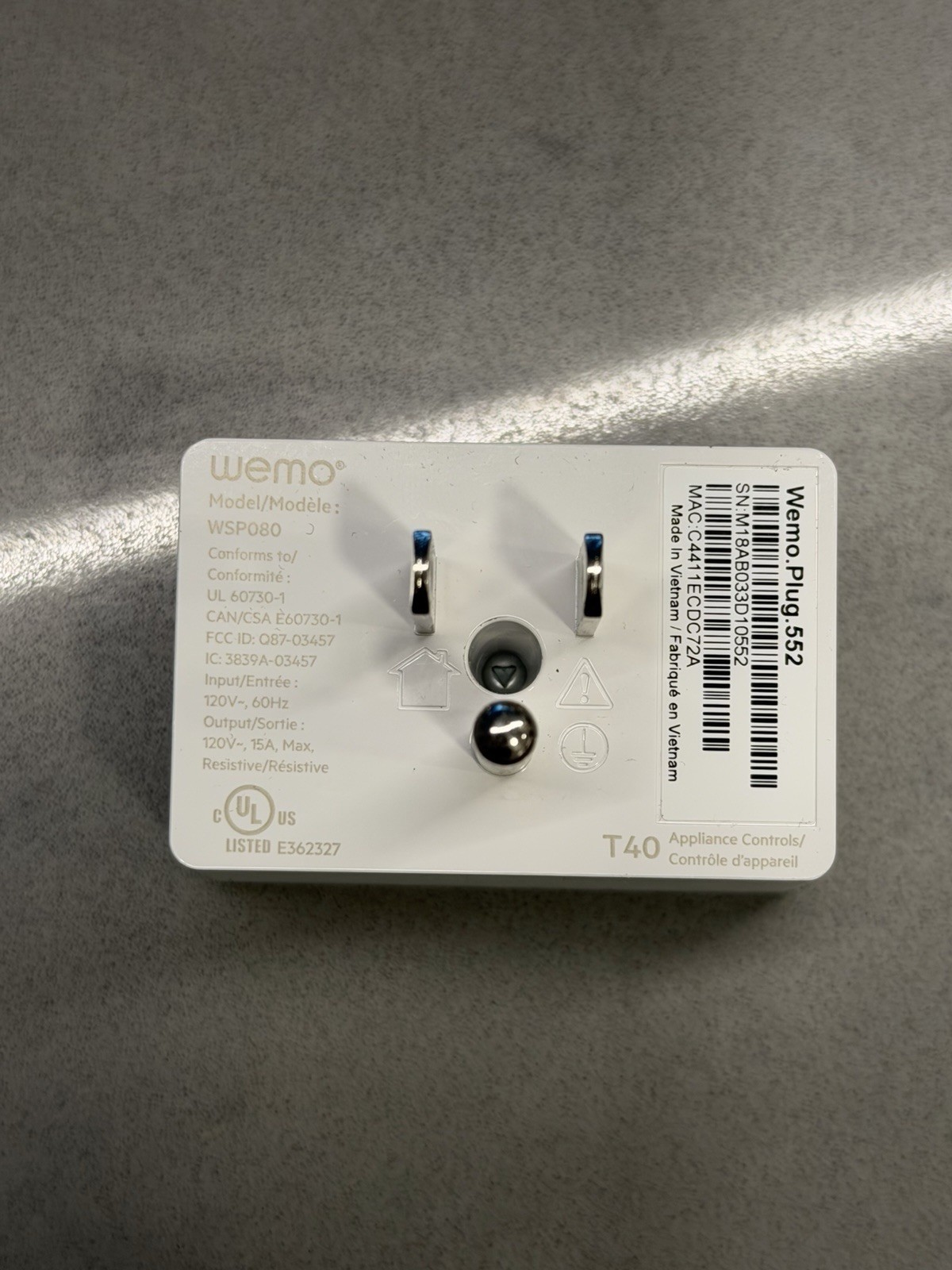 Belkin Wemo Mini WiFi Smart Plug (Model WSP080)