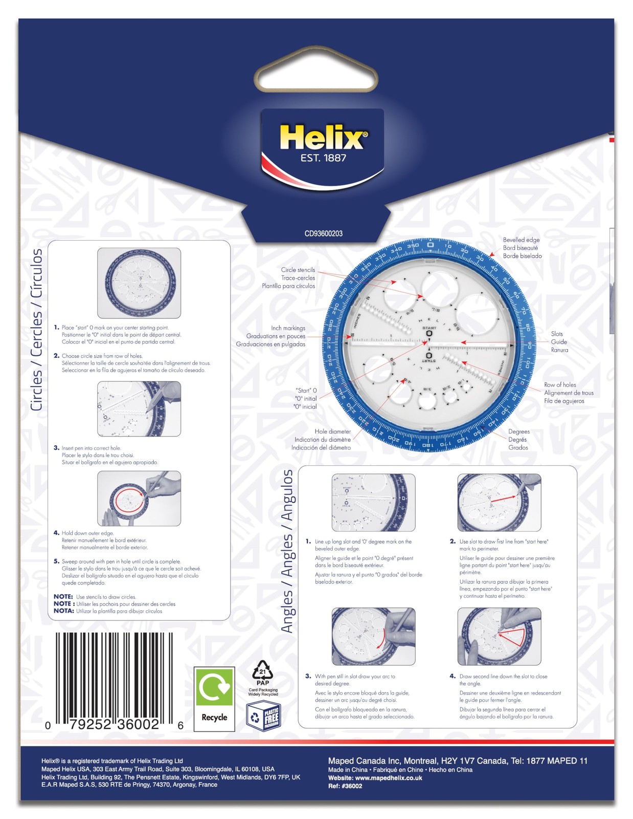 Helix Angle Circle Maker 360 Degree Template Ruler 6 Inch Drawing Tool