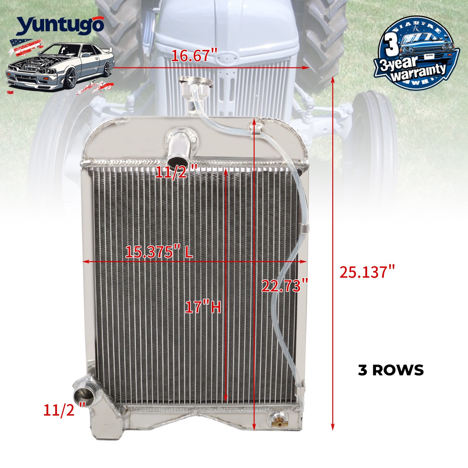3 Row Aluminum Radiator For Ford 8N 9N 2N Tractor 8N8005 86551430 1939-1952