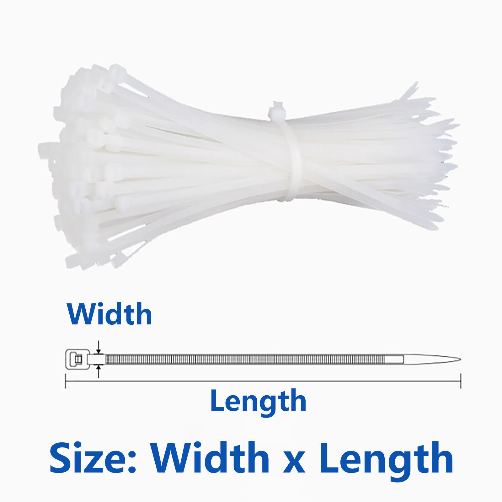 60/80/100-600mm Cable Ties Black/White Nylon Plastic Zip Tie Wraps Various Sizes