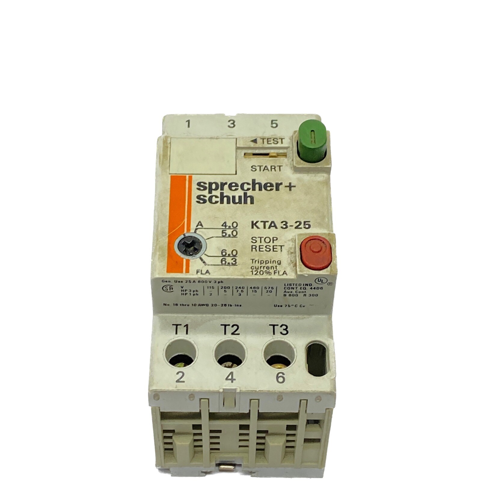 Sprecher + Schuh 4-6.3A Manual Motor Starter Circuit Protector KTA3-25