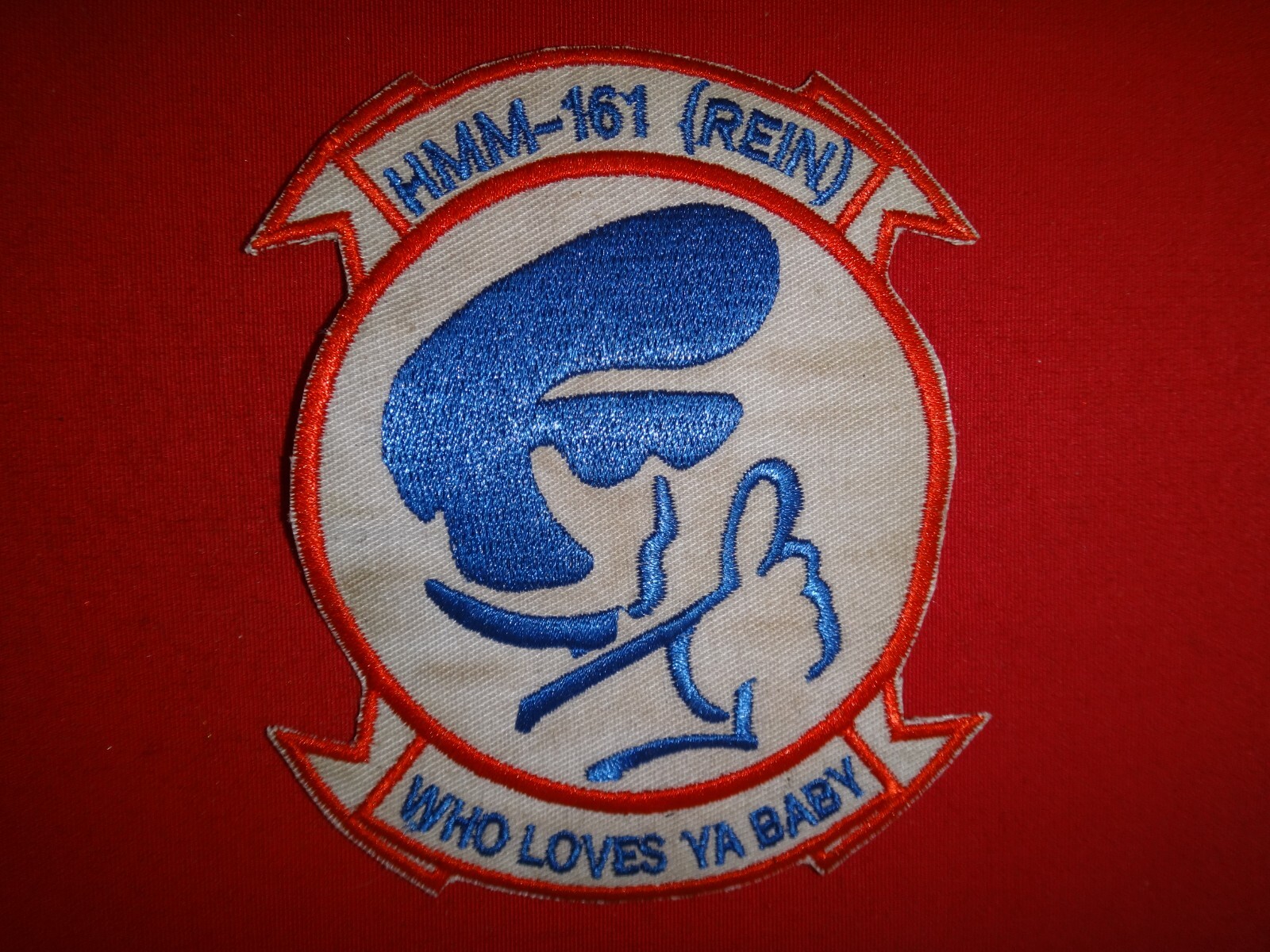 Vietnam War Patch USMC Medium Helicopter Sq HMM-161 (REIN) WHO LOVES YA BABY