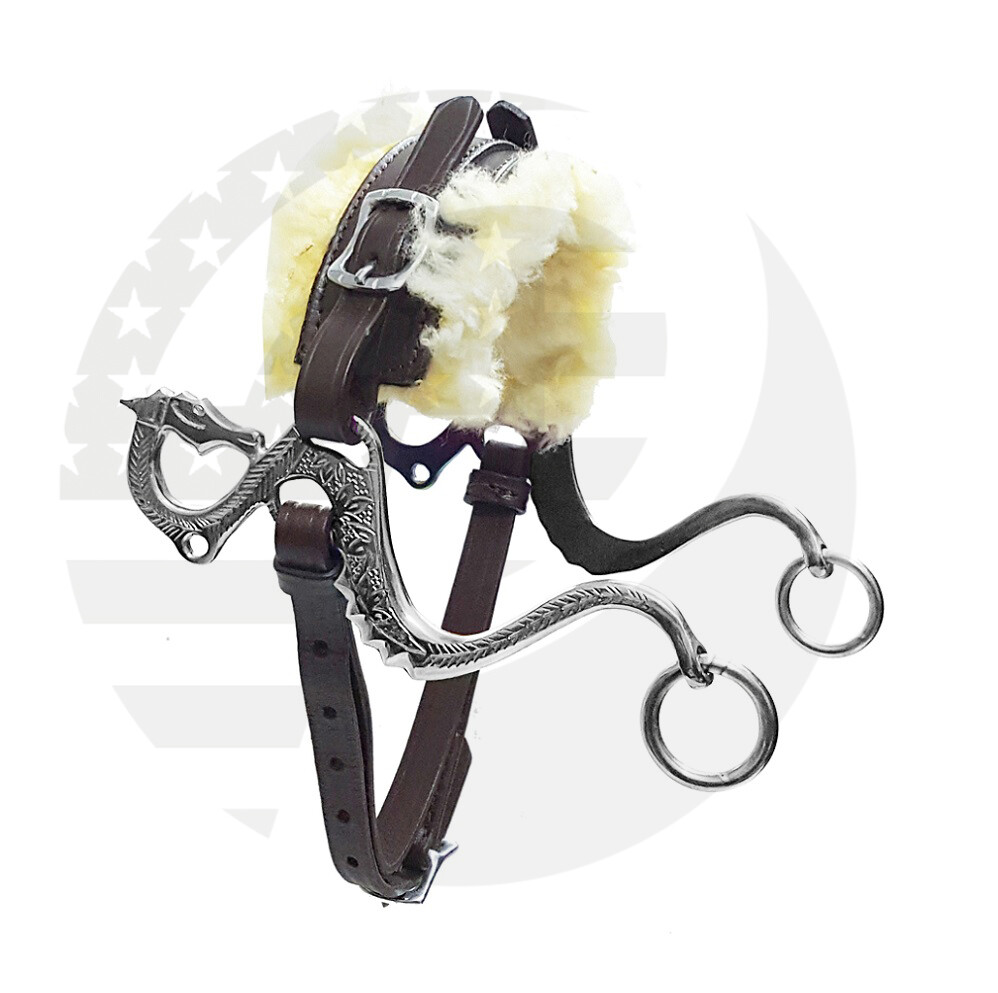 DRAGON Hackamore Bitless Horse Bit English Western Leather (BROWN) Genuine Fur