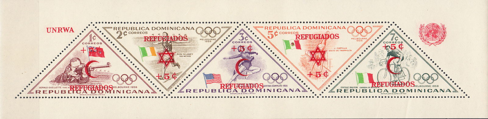 W DOMINICAN REPUBLIC B20a RED CROSS JORDAN RELIEF ON MELBOURNE OLYMPIC PERF SS