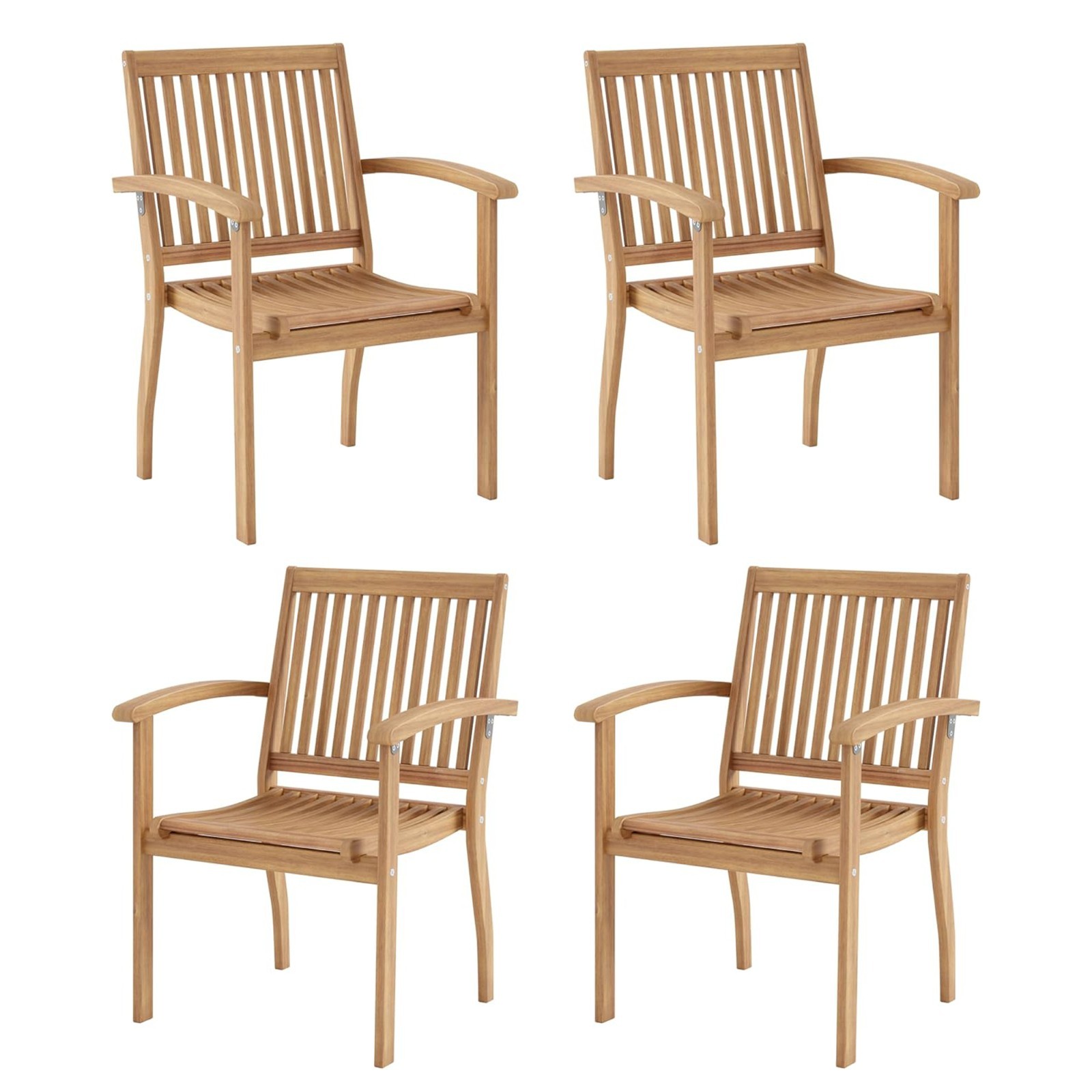 Set of 4 Patio Chairs Set Outdoor Acacia Wood Dining Chairs for Porch Backyard