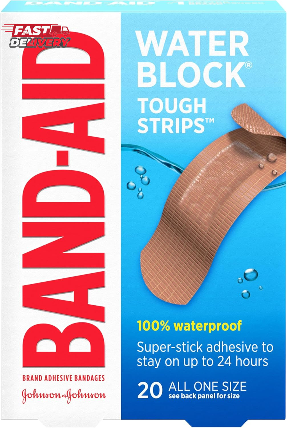 Band-Aid Brand Water Block Waterproof Tough Adhesive Bandages for First Aid Woun