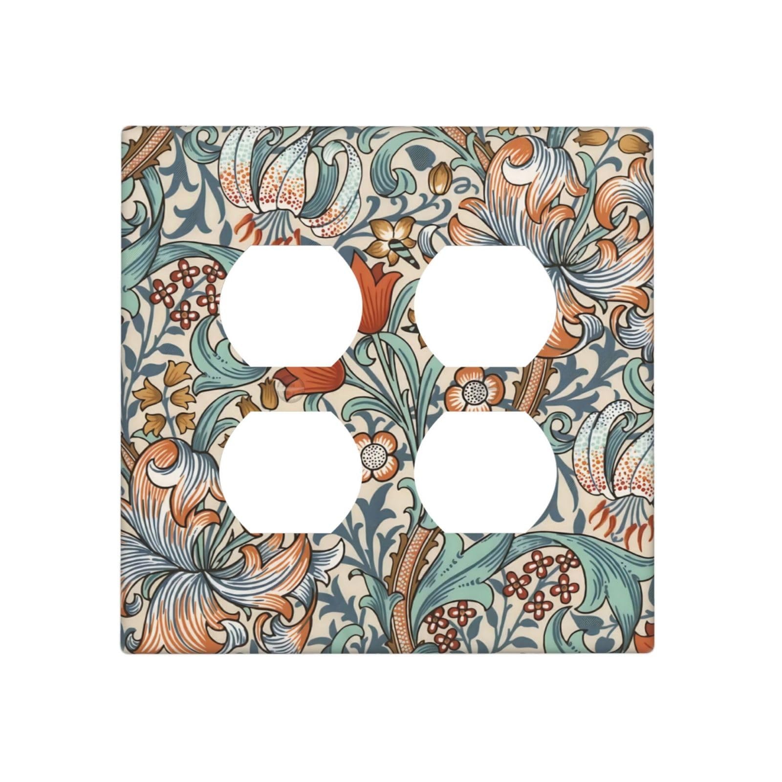 Decorative Light Switch Cover Plate William Morris Forest Red Floral 2 Gang S...