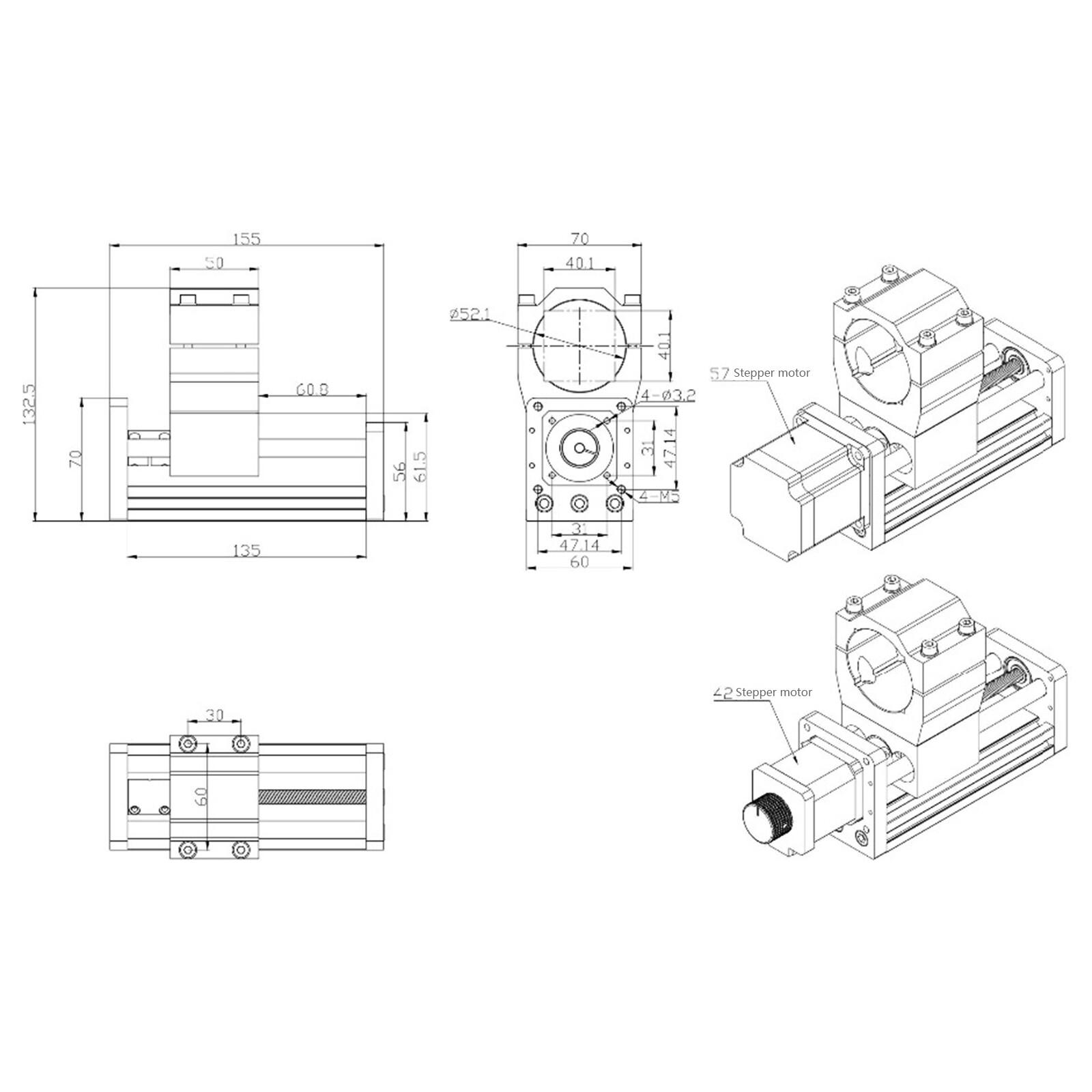 CNC Z-axis Module Support 3018plus 52mm Diameter Aluminum Slide + Upgrade kit