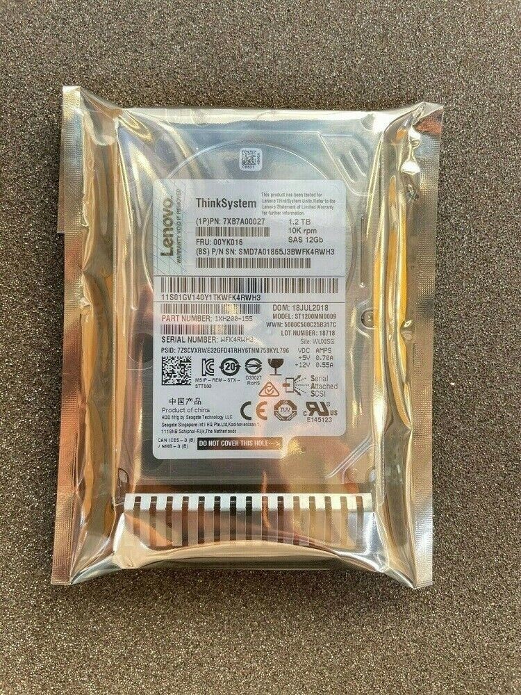 NEW Lenovo / IBM 00YK016 7XB7A00027 1.2TB 10K SAS 12G 2.5 in HDD Hard Drive