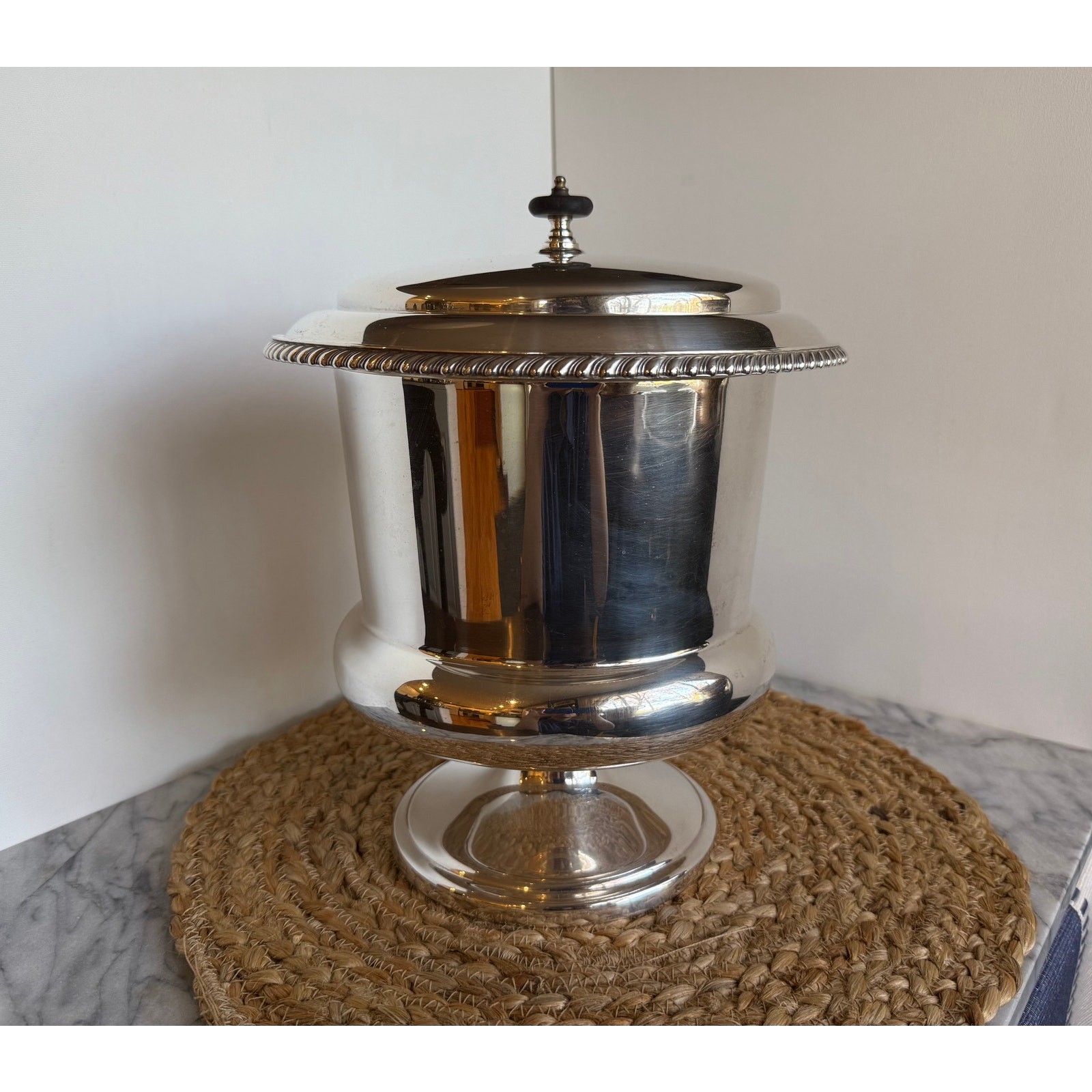 Vintage silverplate Saks 5th Ave.champagne ice bucket with lid, Mercury glass