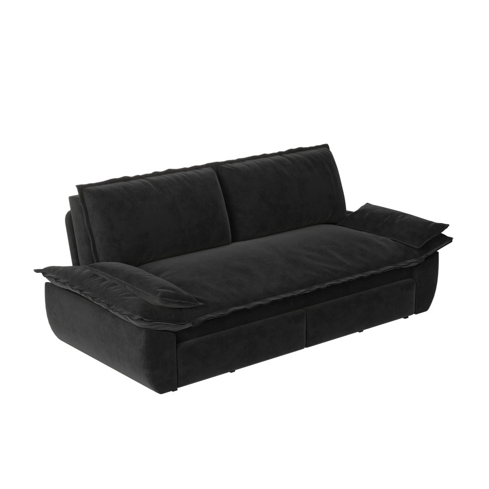 Queen Sofa Bed Pull Out Sleeper 3-in-1 Convertible Velvet Loveseat Black