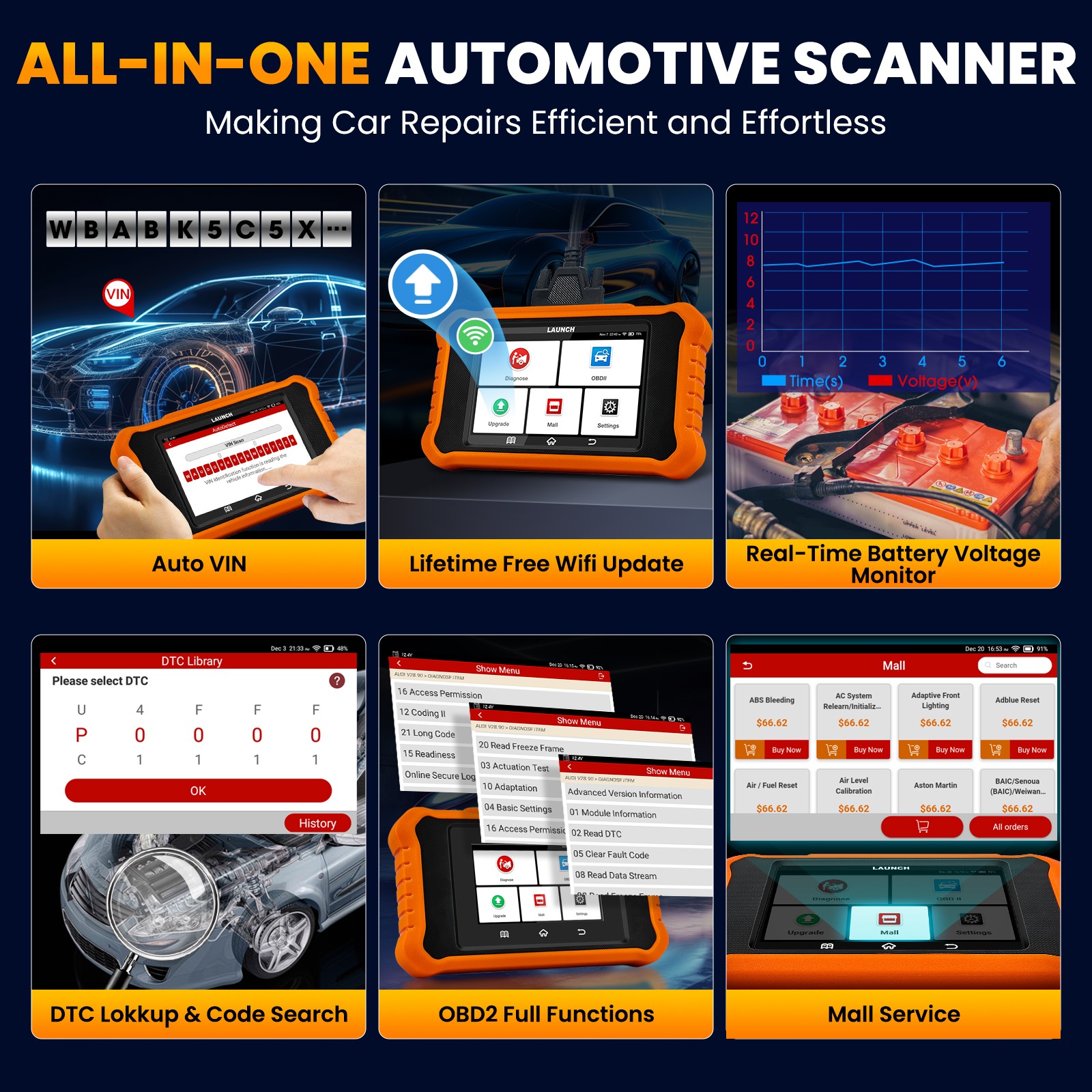 LAUNCH Creader Elite 2.0 for VW Audi Car OBD2 Scanner Diagnostic Key Programming