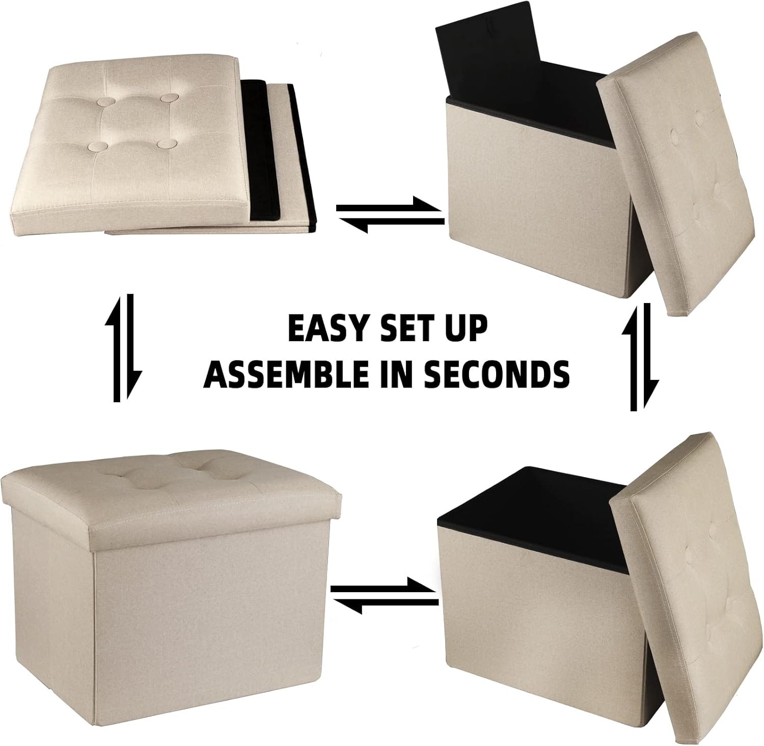 Ottoman Storage Foot Rest with Collapsible Design and Beige Fabric