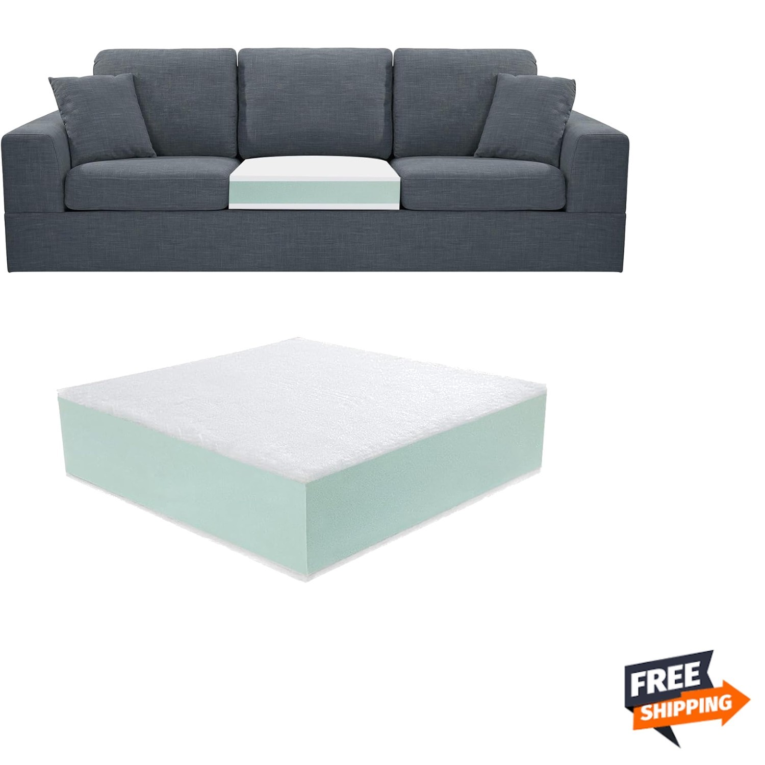 Medium-Firm 24x24x6 Foam Sofa Cushion with Removable Cover - Soft & Supportive