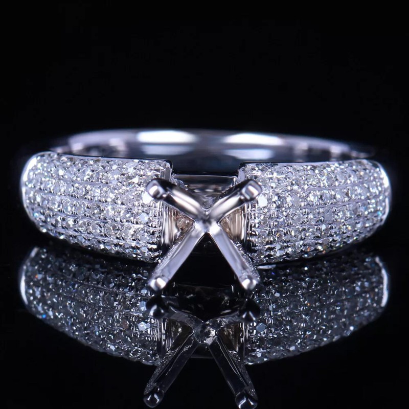 5mm Round Semi Mount Engagement Ring 925 Sterling Silver Pavé Prong Set Ring