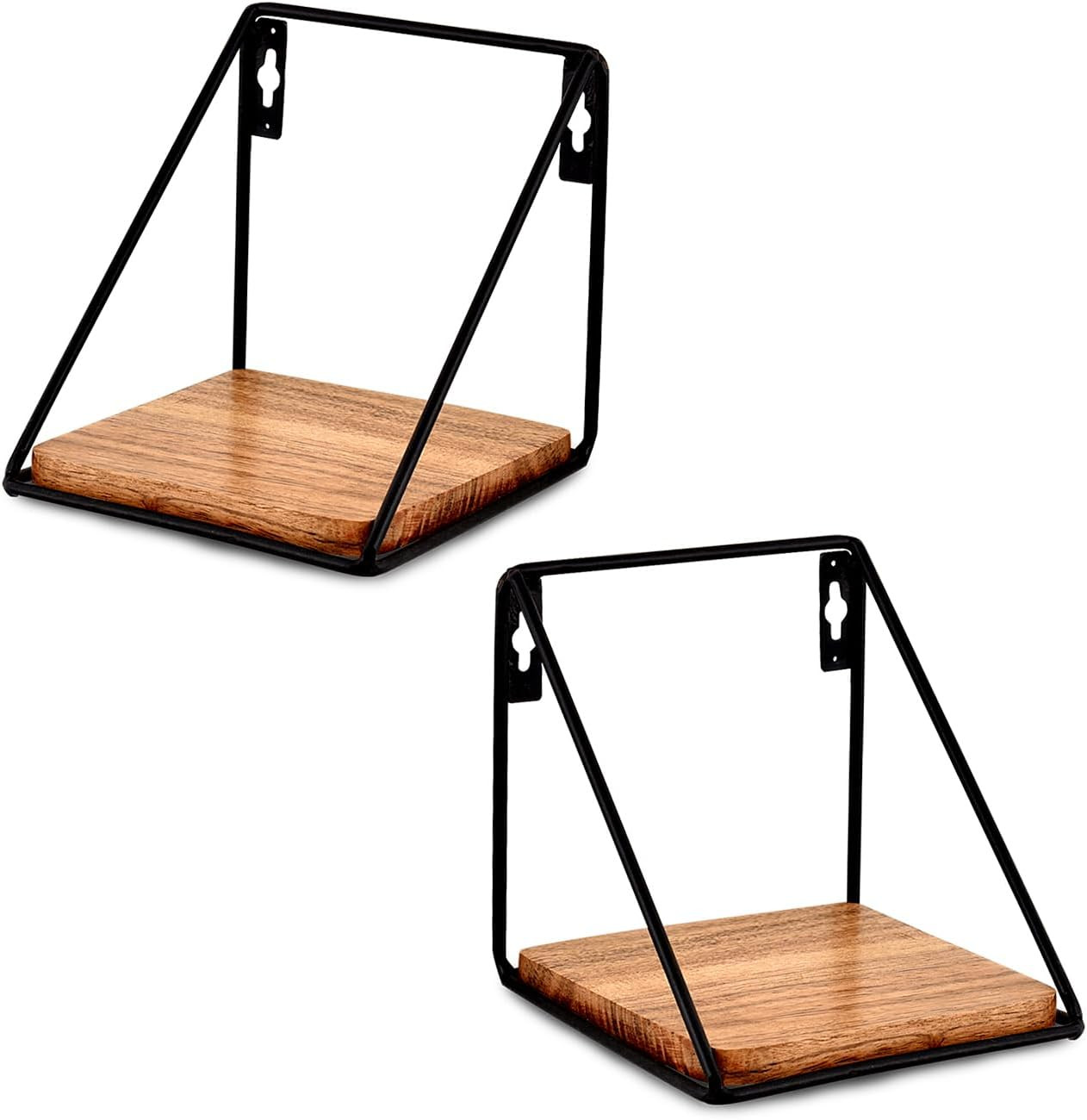 Floating Shelf Iron and Acacia Wood Wall Mounted Shelves Set of 2 for Living ...